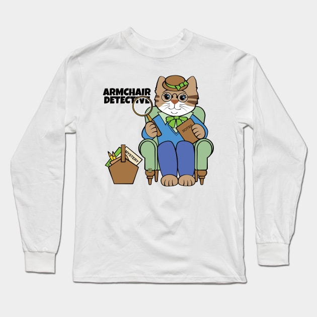 Armchair Detective Woman Cat Long Sleeve T-Shirt by Sue Cervenka